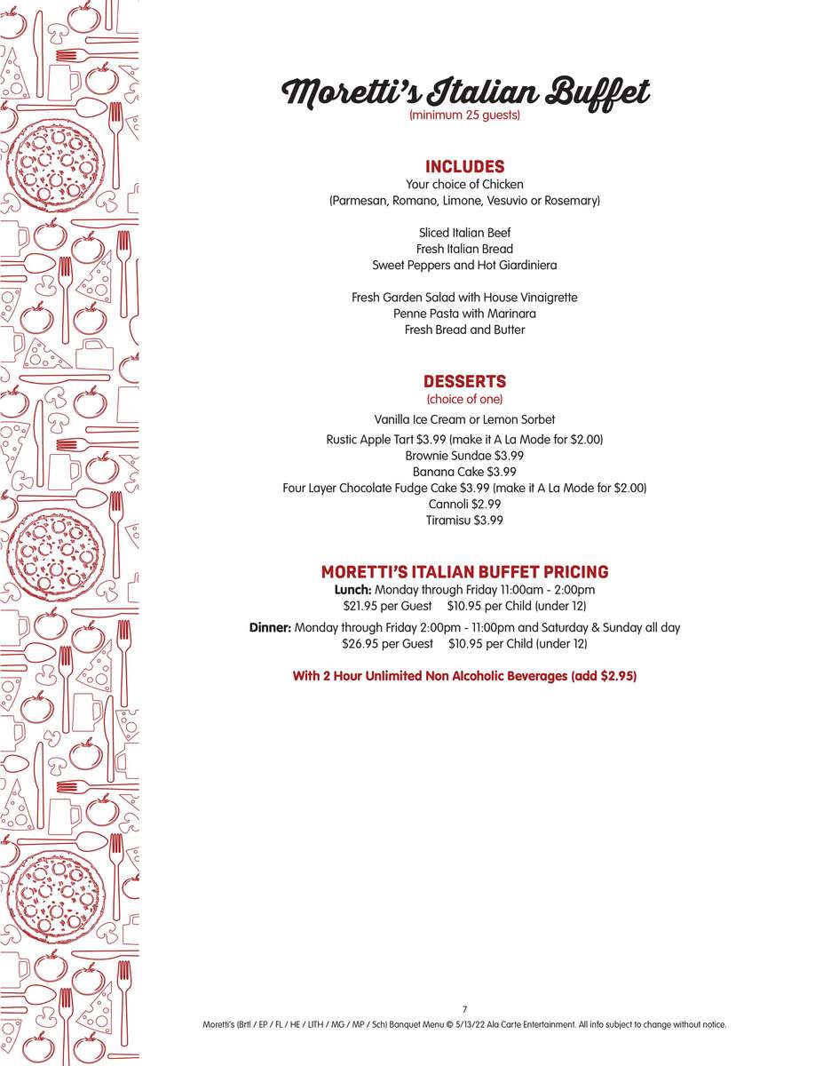 Banquets at Morettis in Wheeling