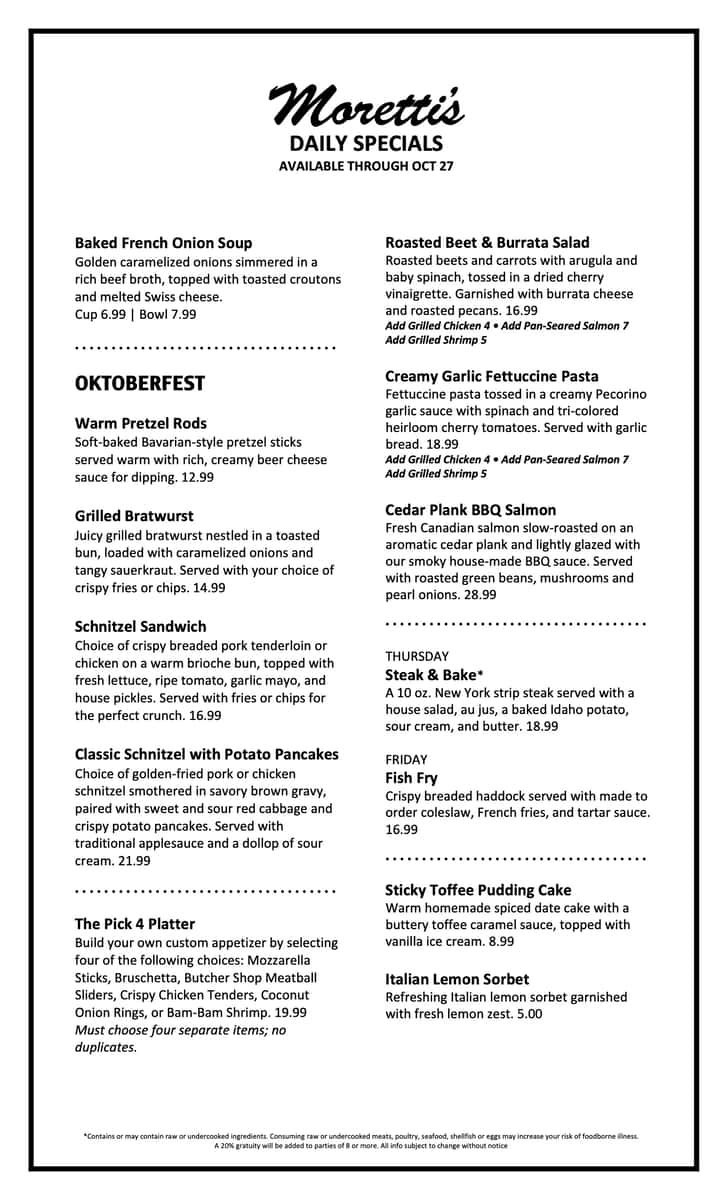 Chefs Specials at Morettis
