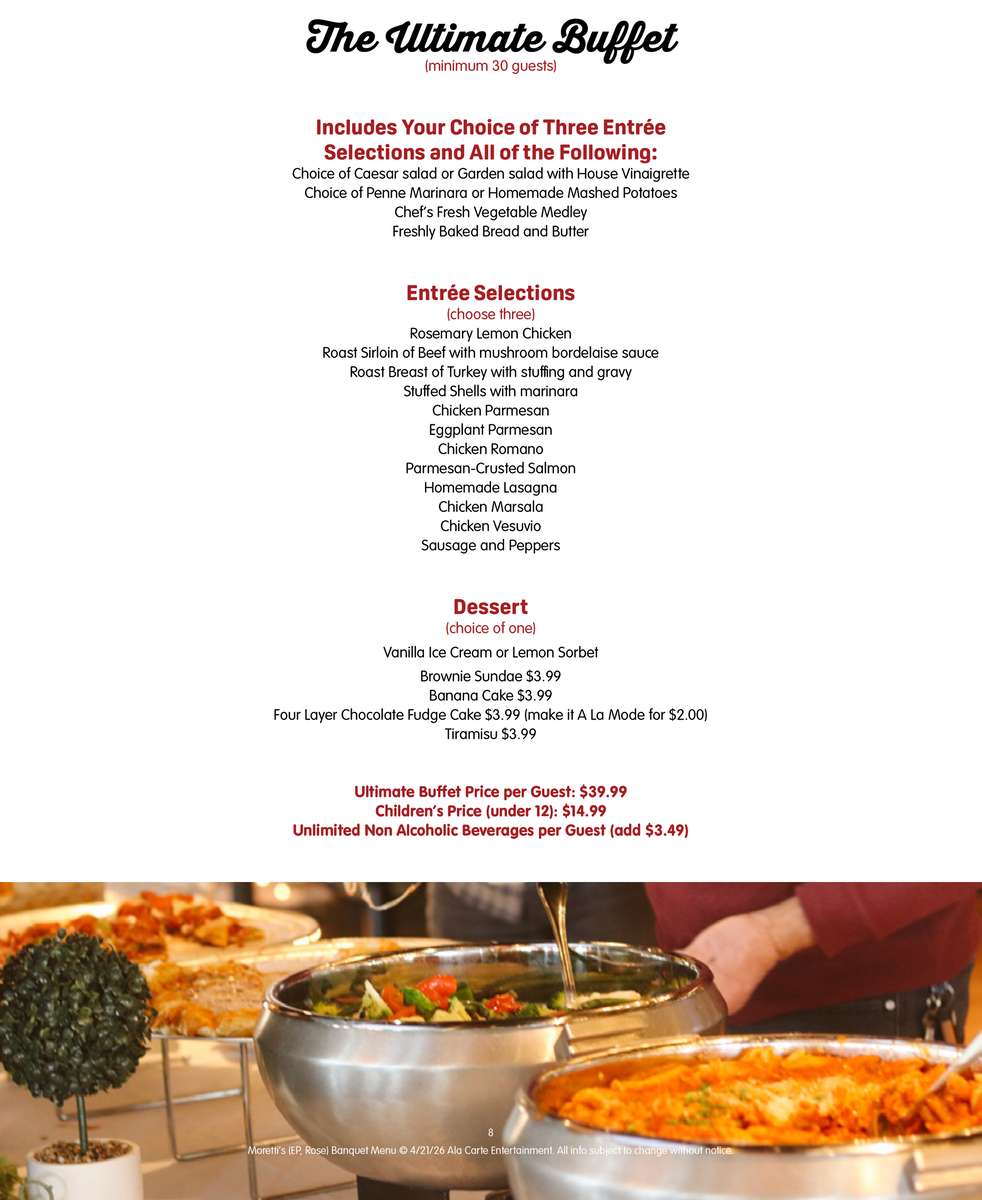 Banquets at Morettis in Edison Park & Rosemont