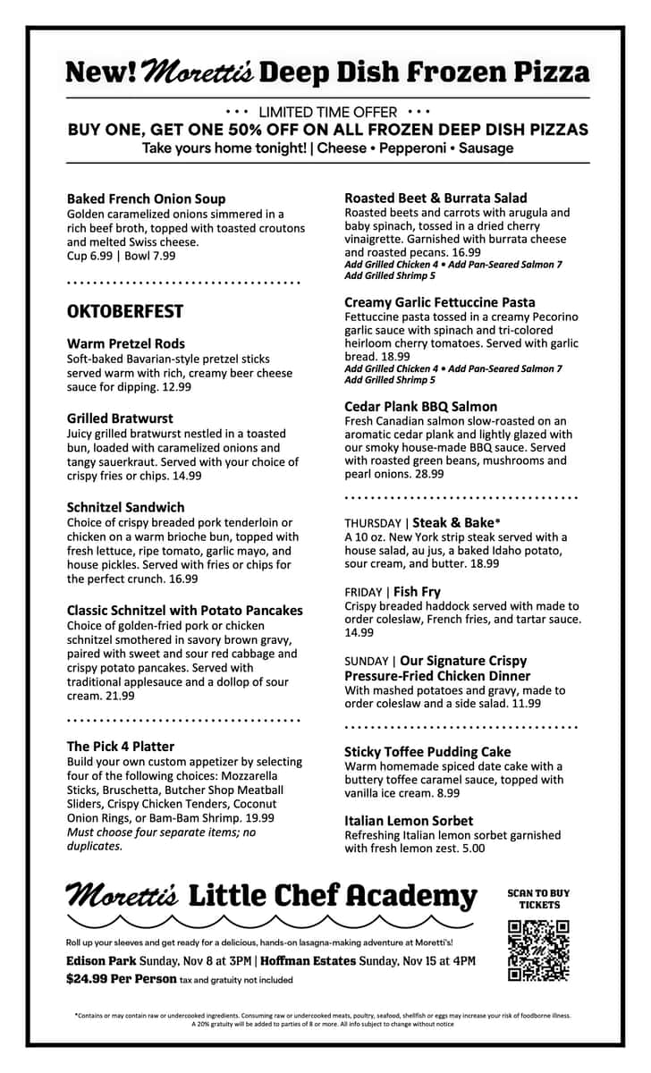Chefs Specials at Morettis in Edison Park