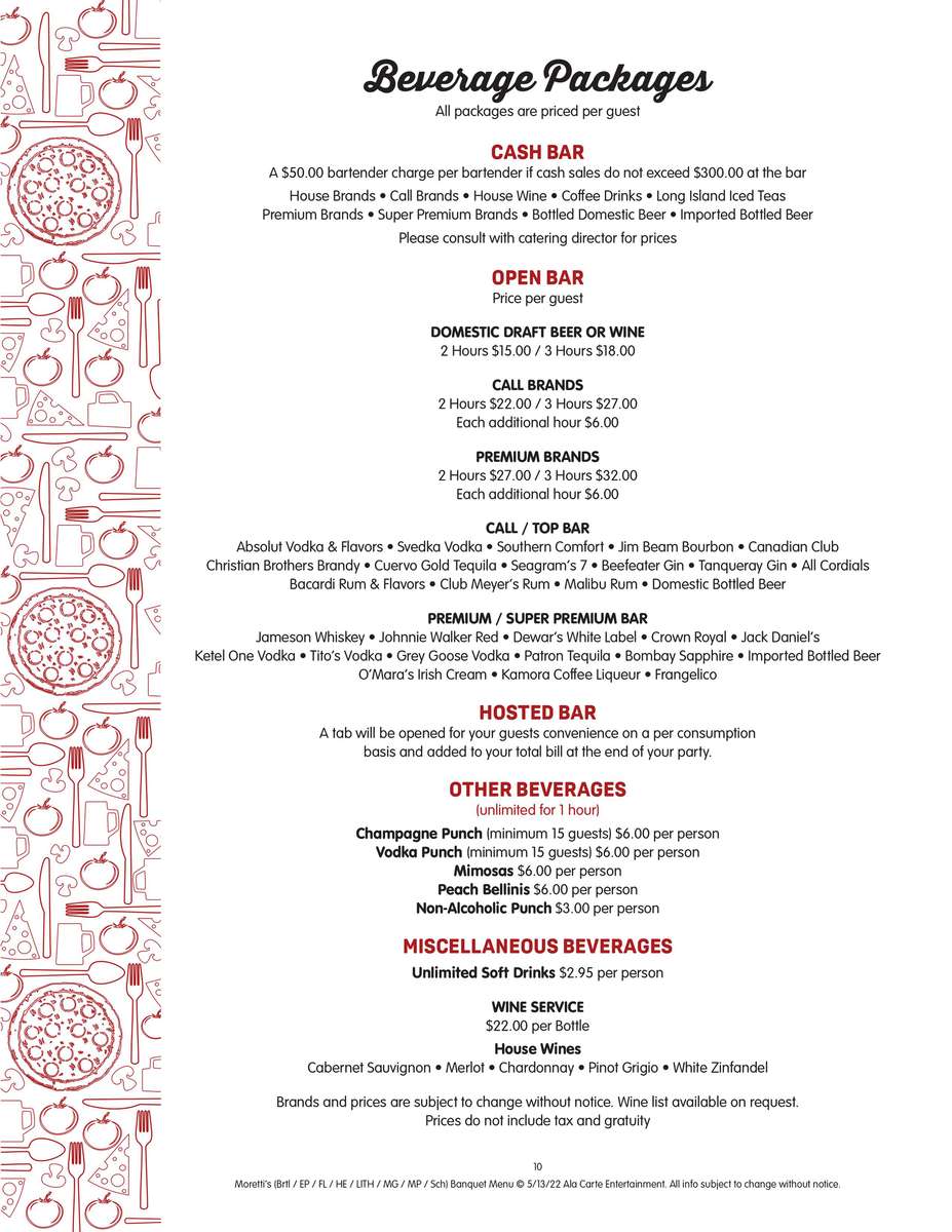 Banquets at Morettis in Wheeling