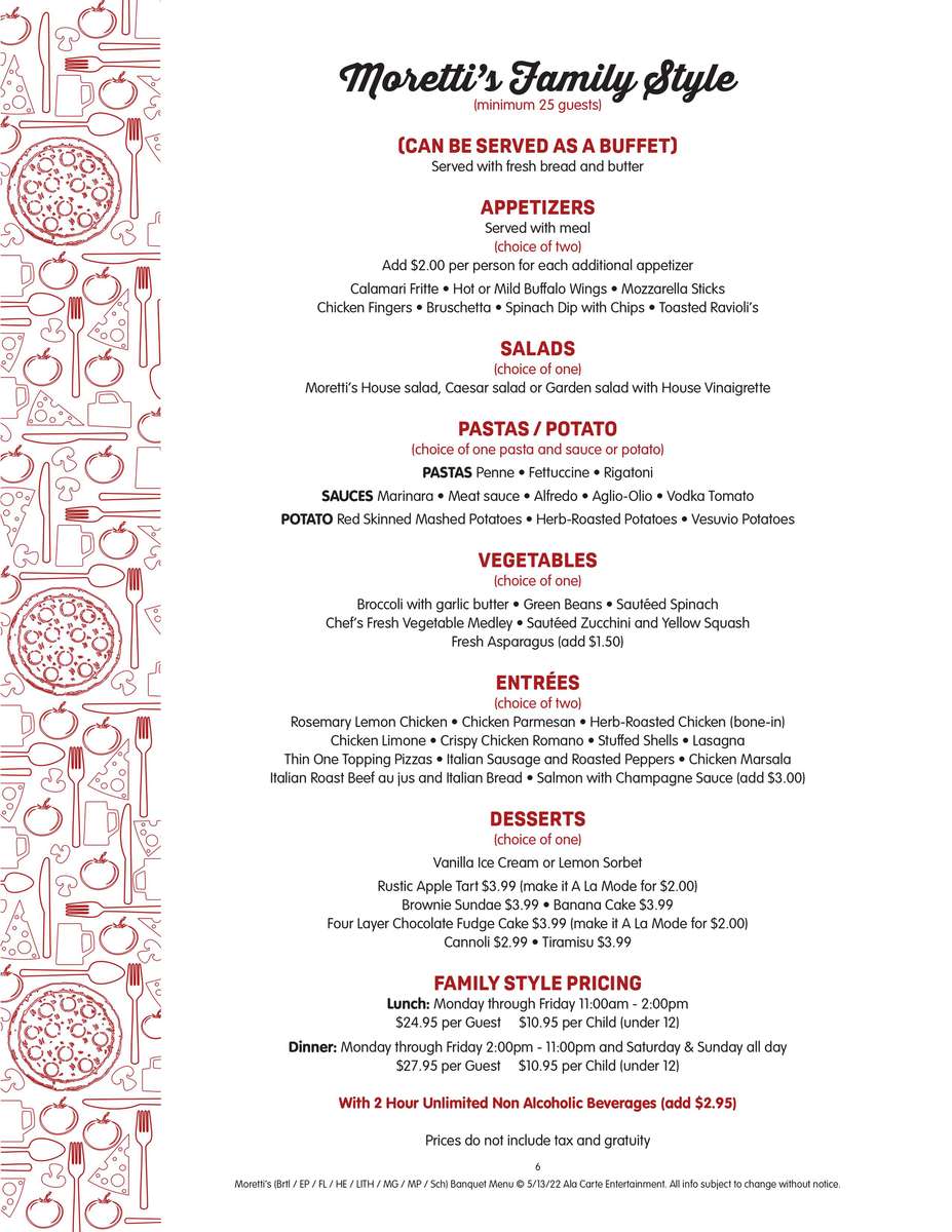 Banquets at Morettis in Wheeling