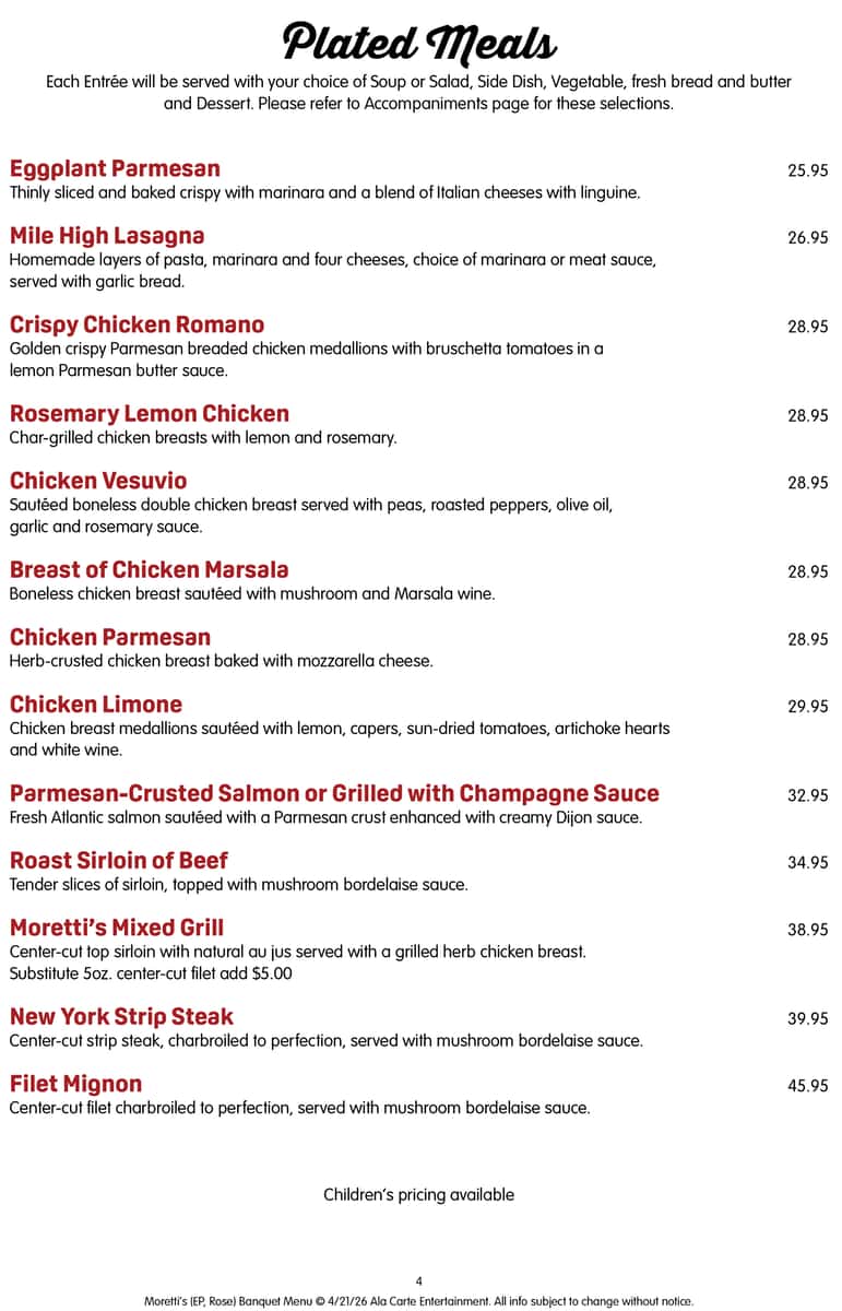 Banquets at Morettis in Edison Park & Rosemont