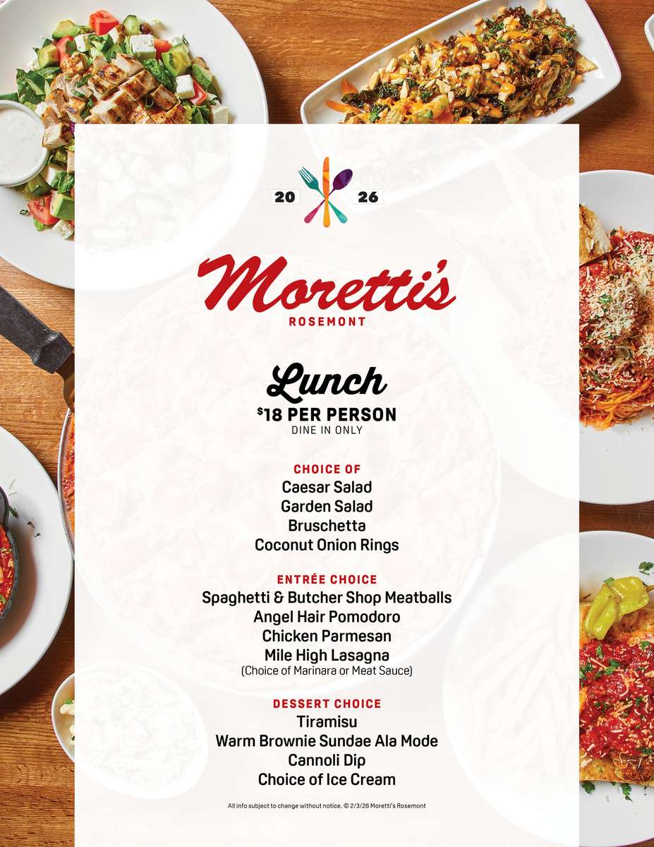Restaurant Week Lunch Menu at Moretti's in Rosemont