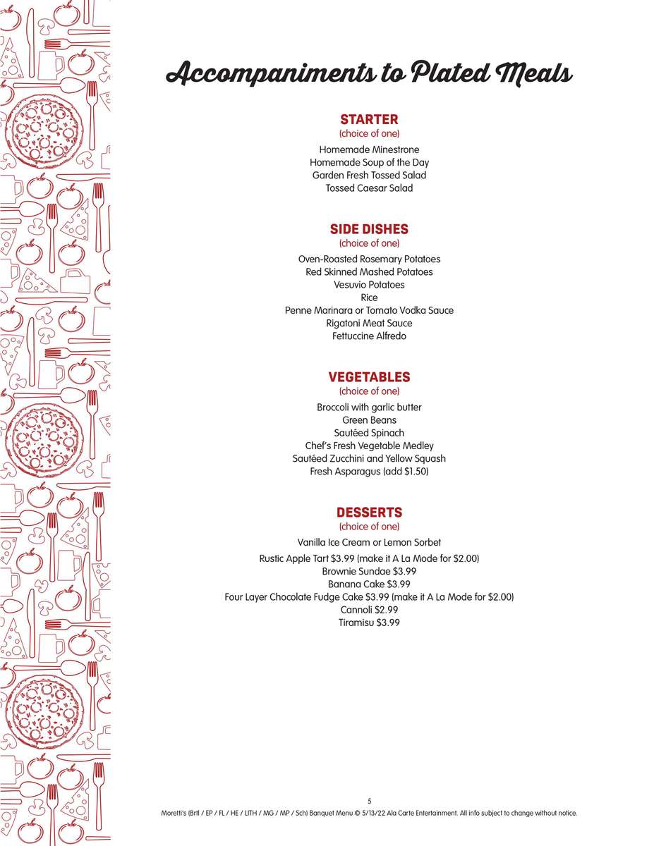 Banquets at Morettis in Wheeling