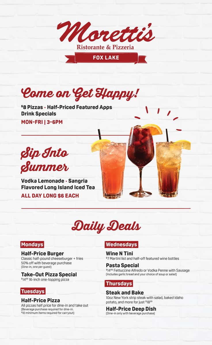 weekly deal at Morettis in Fox Lake