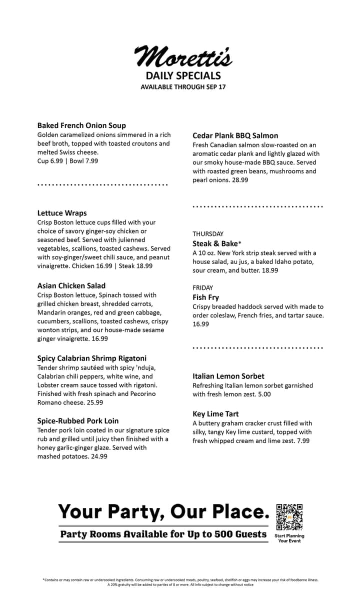 Chefs Specials at Moretti's