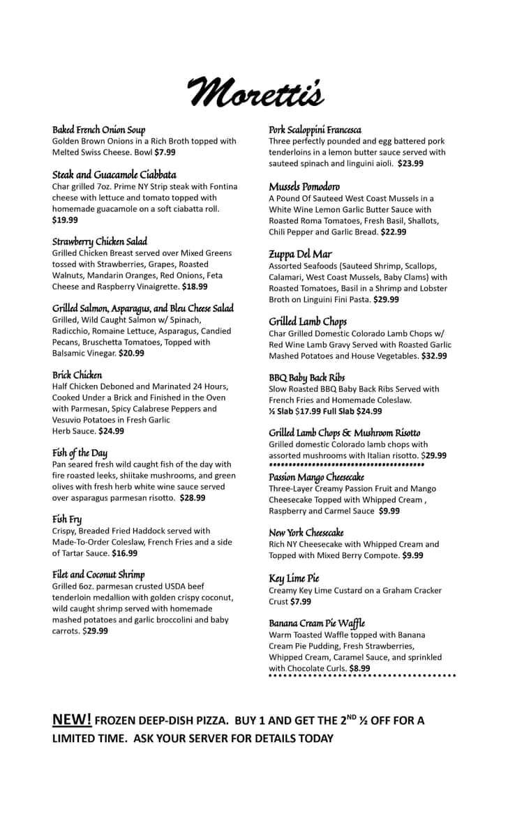 chefs specials at morettis in rosemont