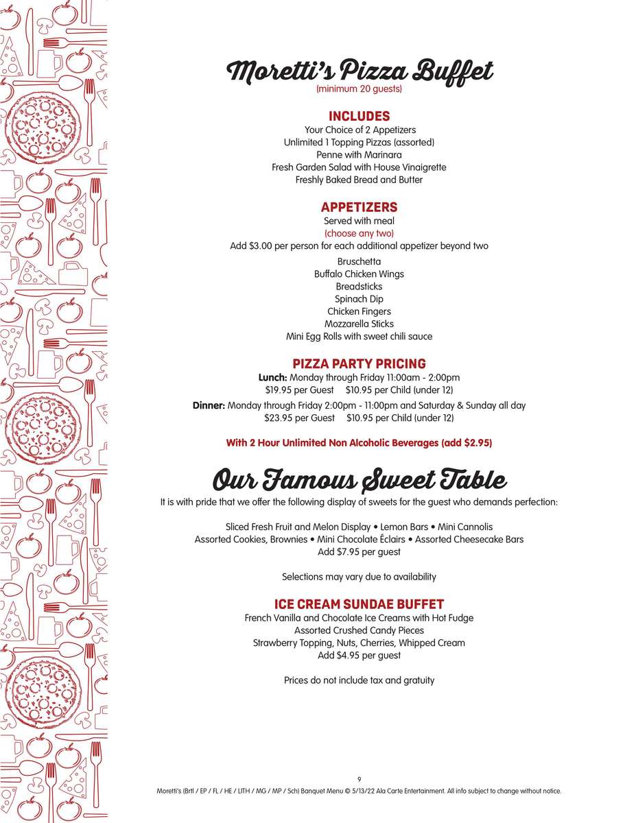 Banquets at Morettis in Wheeling