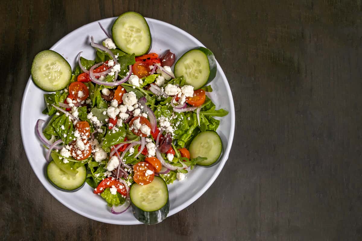 Salad with tomatoes, cucumbers, and feta cheese