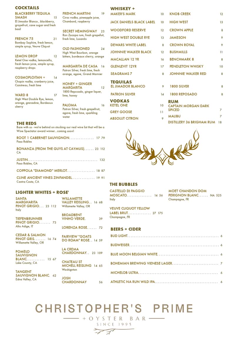 Page of Christopher's Prime Menu