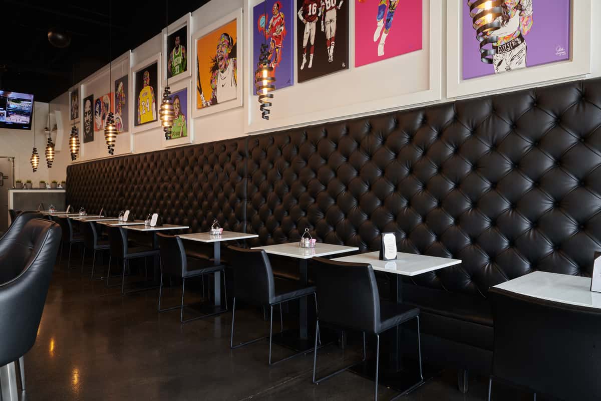 Tables and chairs in the dining area