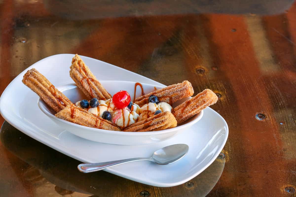 churros with cherries and blueberries 