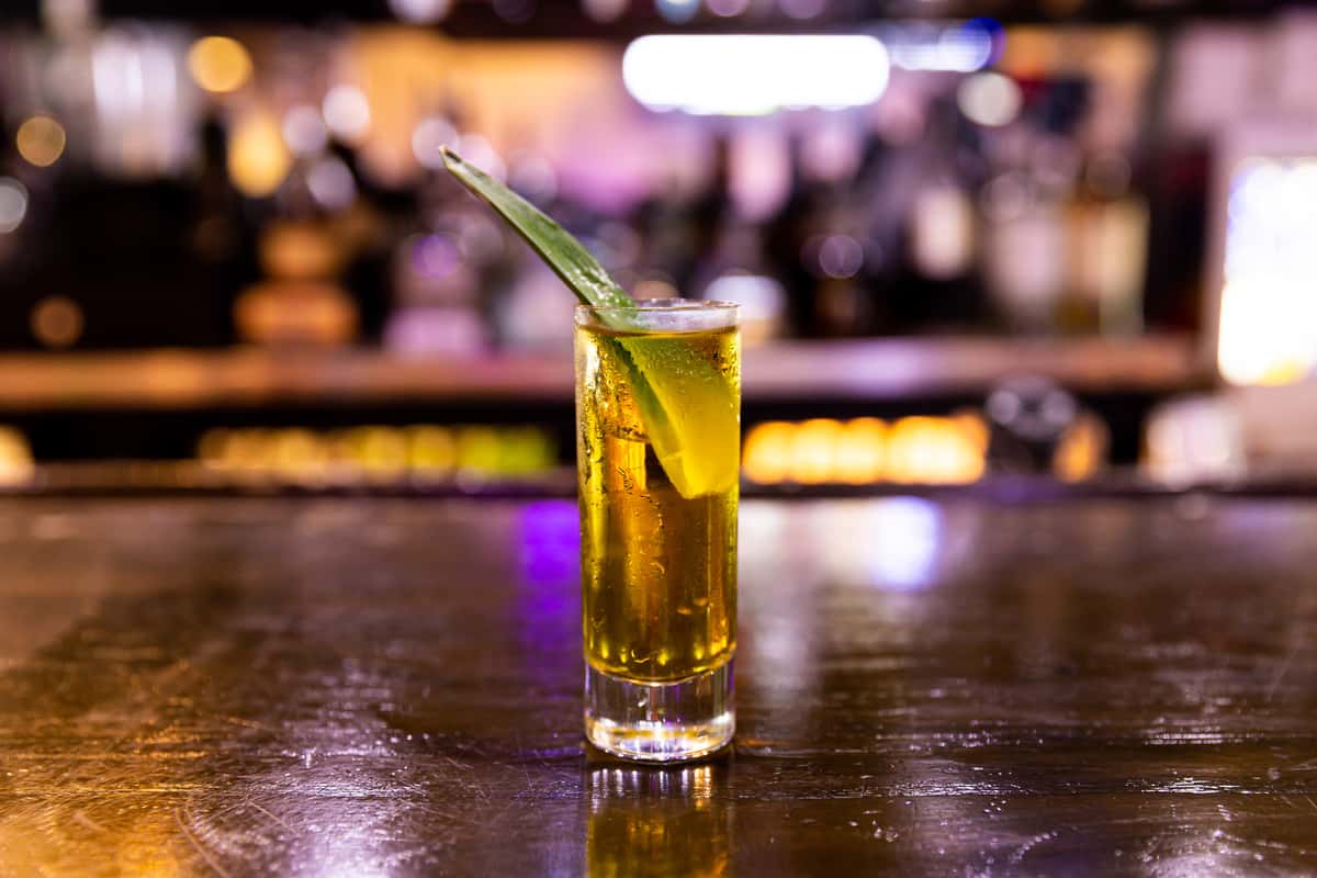green tea shot on the bar
