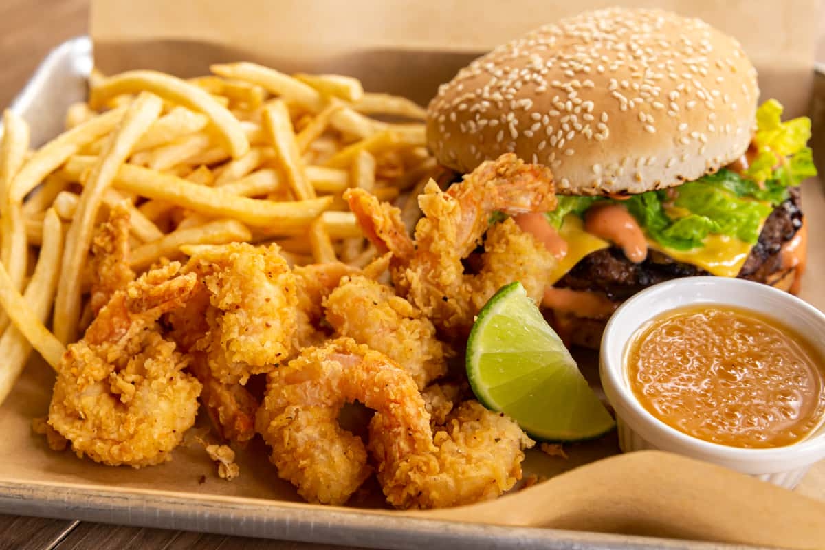 burger shrimp and fries