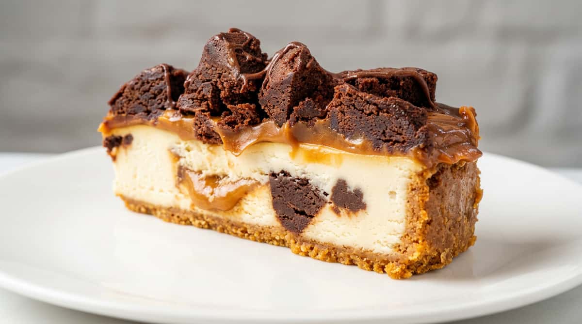 Brownie cheesecake dessert with rich chocolate brownie topping at Roger's Family Restaurant in Somerset MA