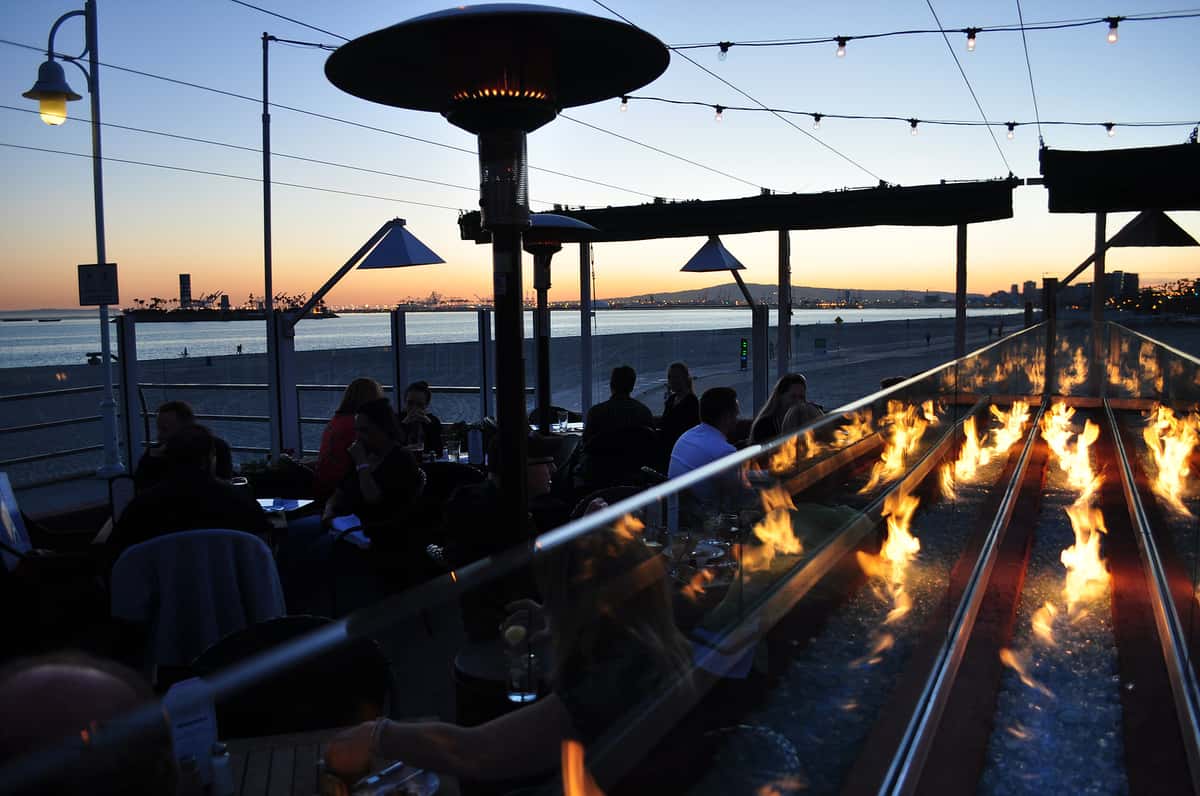 outdoor seating area with fire feature