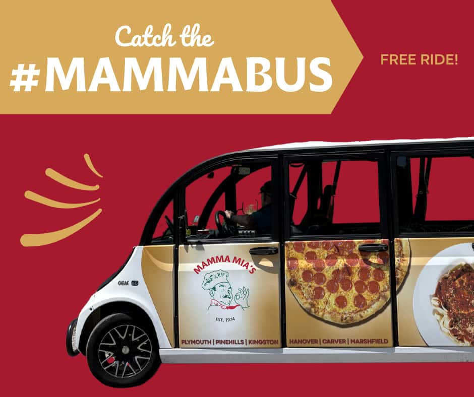 fun bus with mamma mia's italian chef logo