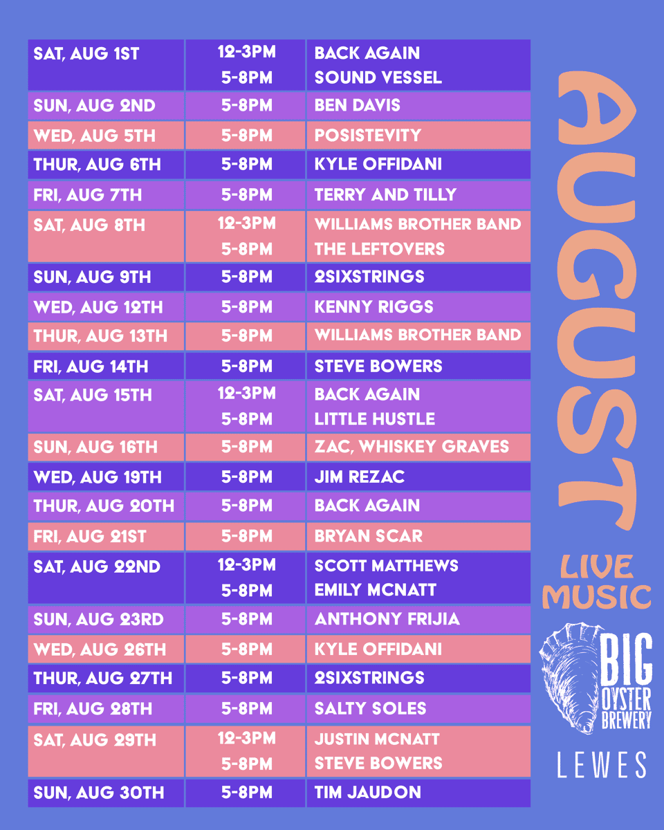 Lewes August Music Schedule