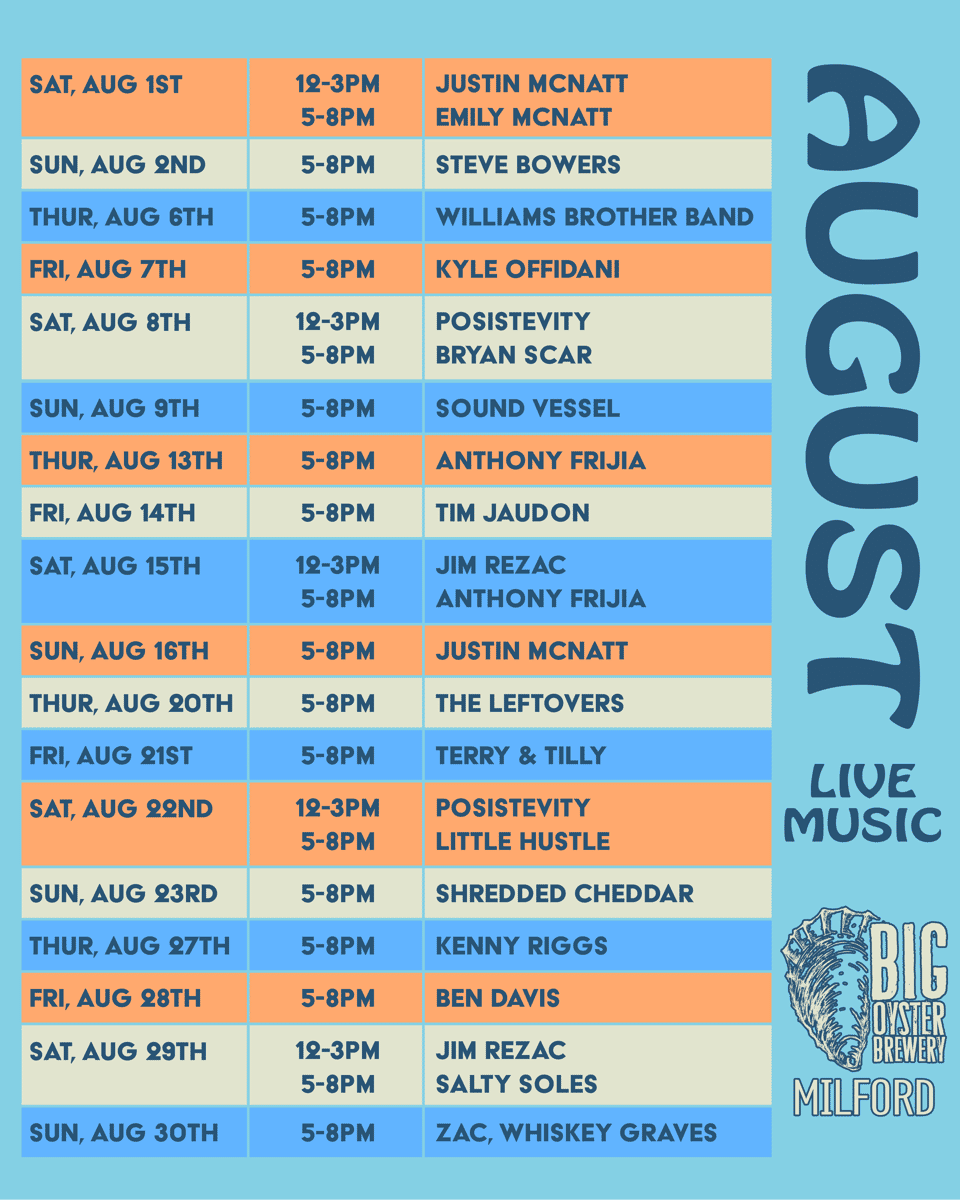 Milford August Music Schedule