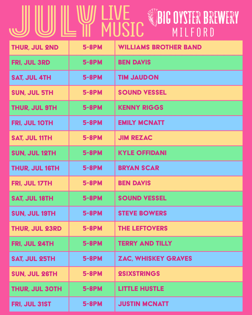 Milford July Music Schedule
