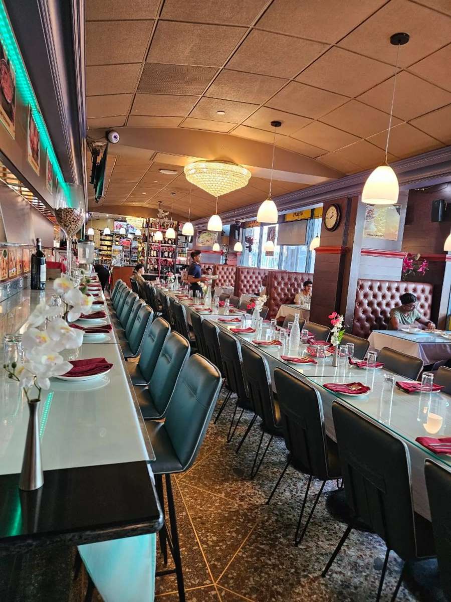 Restaurant tables set up for private event