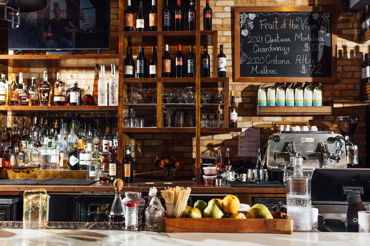 Bar area's shelves and countertop