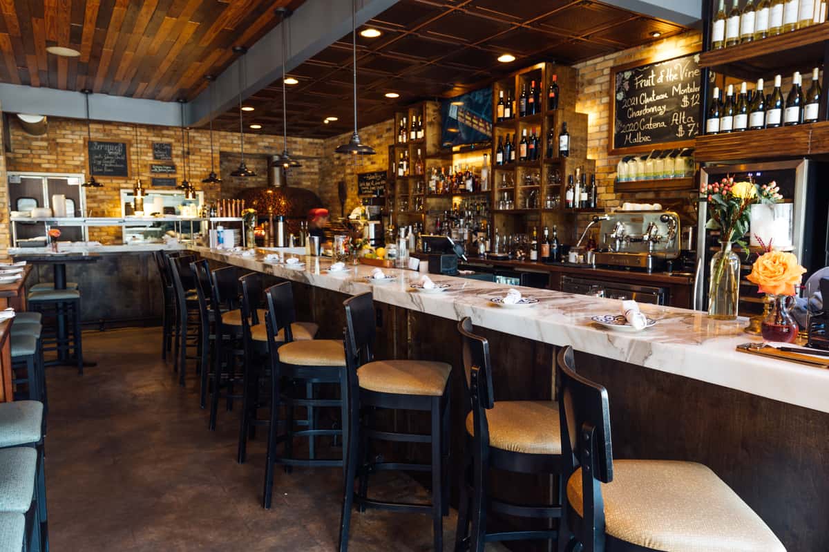 Bar area with bar stools