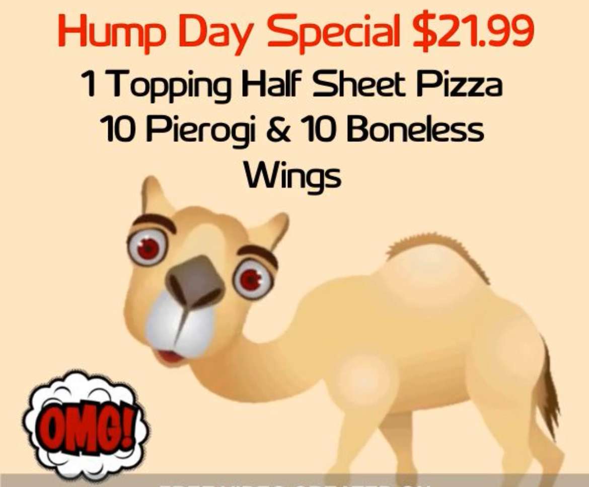 21.99 1 topping half sheet pizza on Wednesdays