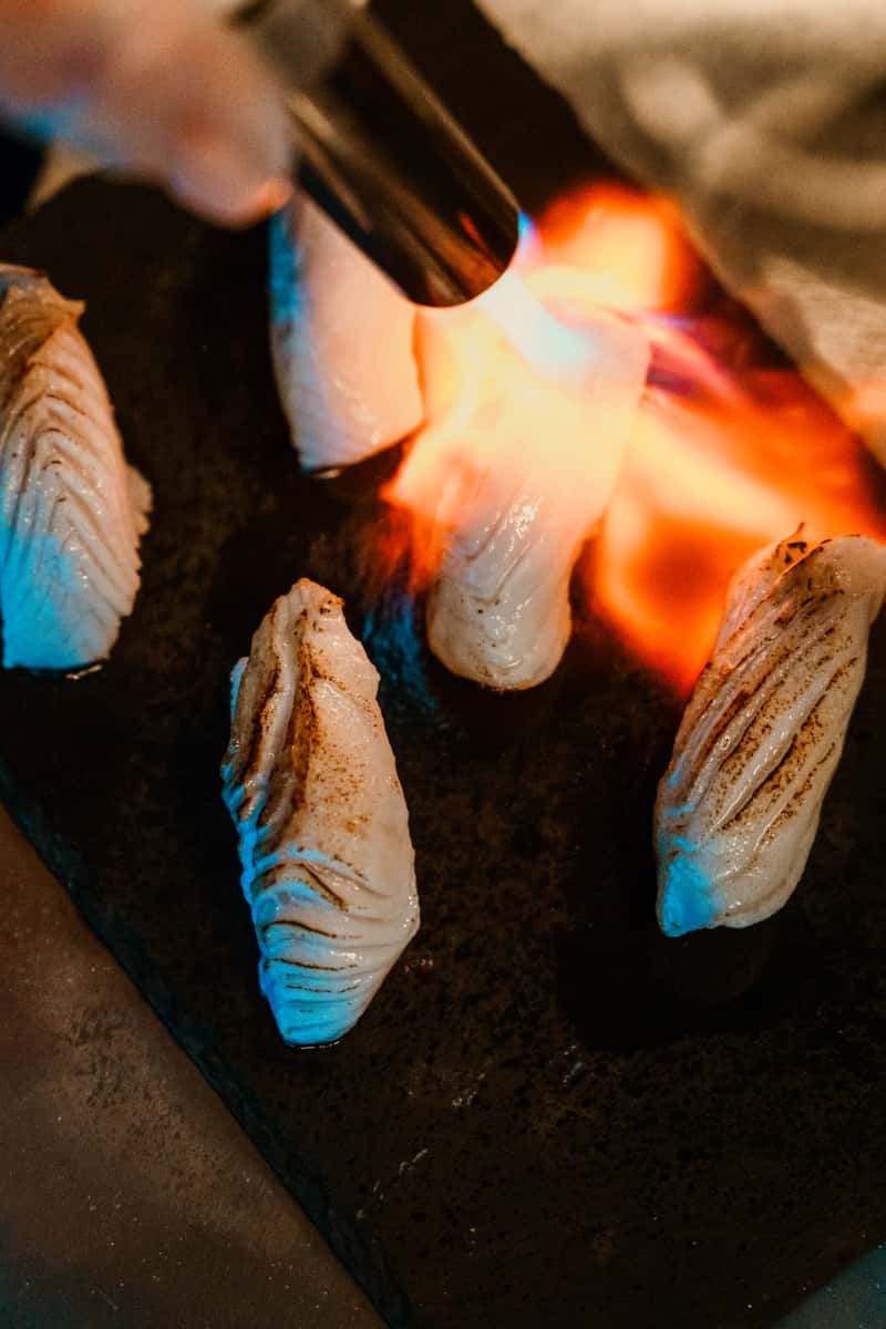 Japanese food being flamed