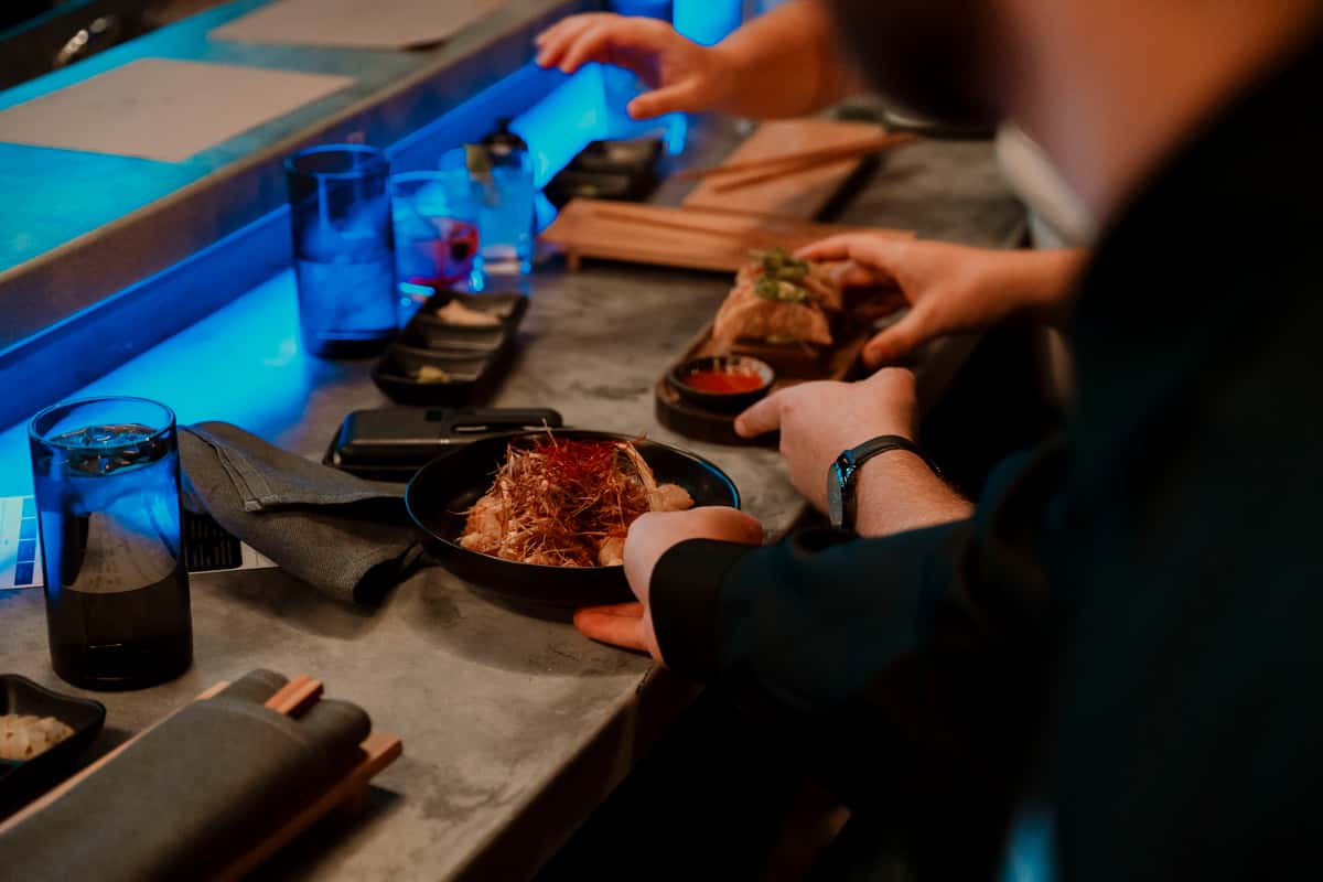 Inside picture of a person eating food