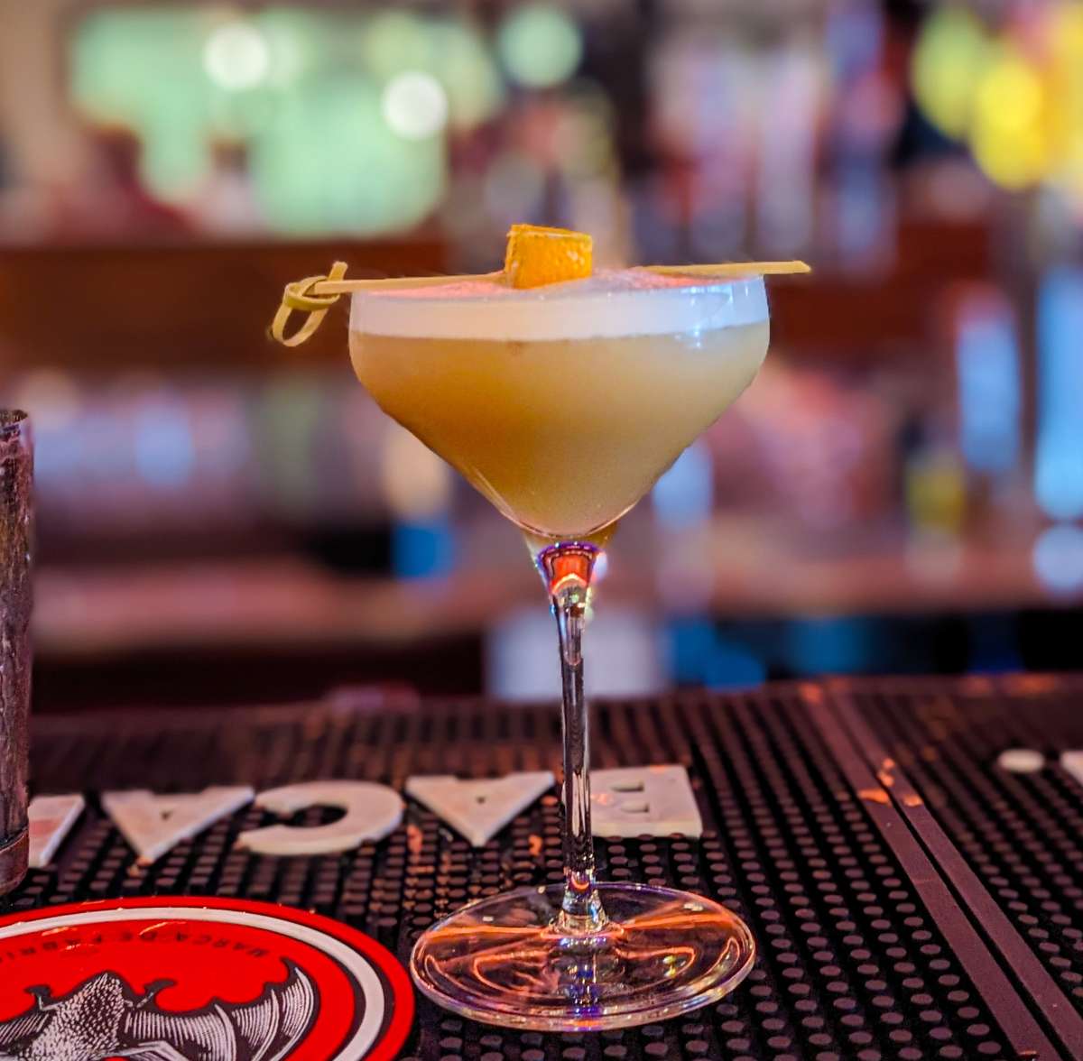 Cocktail On Bar With Orange Close Up