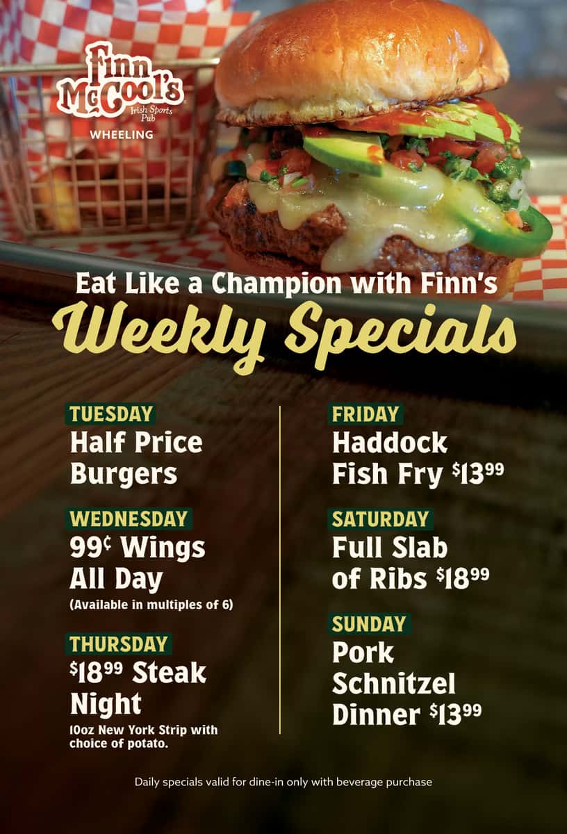 Weekly Specials at Finns in Wheeling