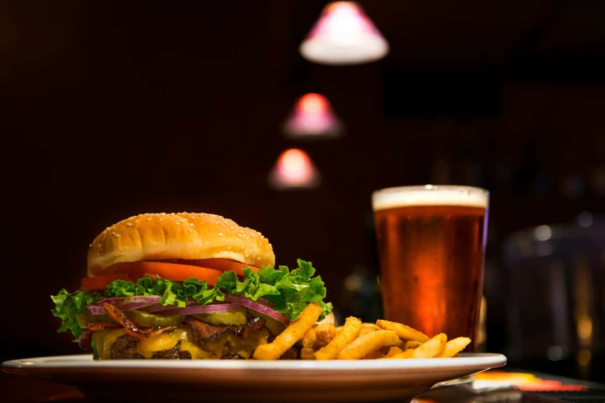 burger fries and beer