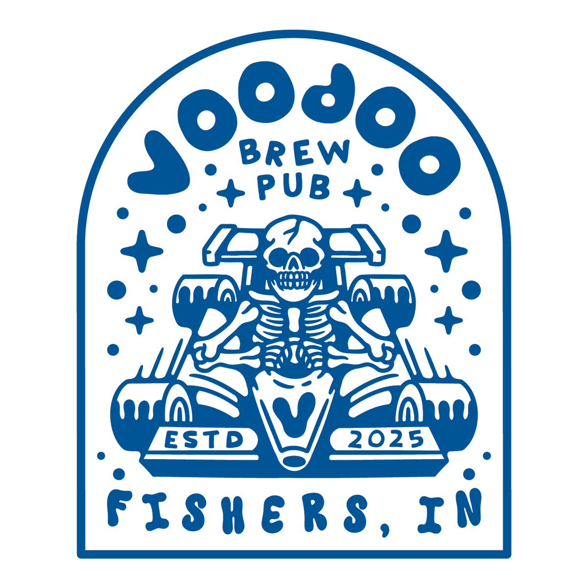 Voodoo Brew Pub Fishers Tomb White and Blue