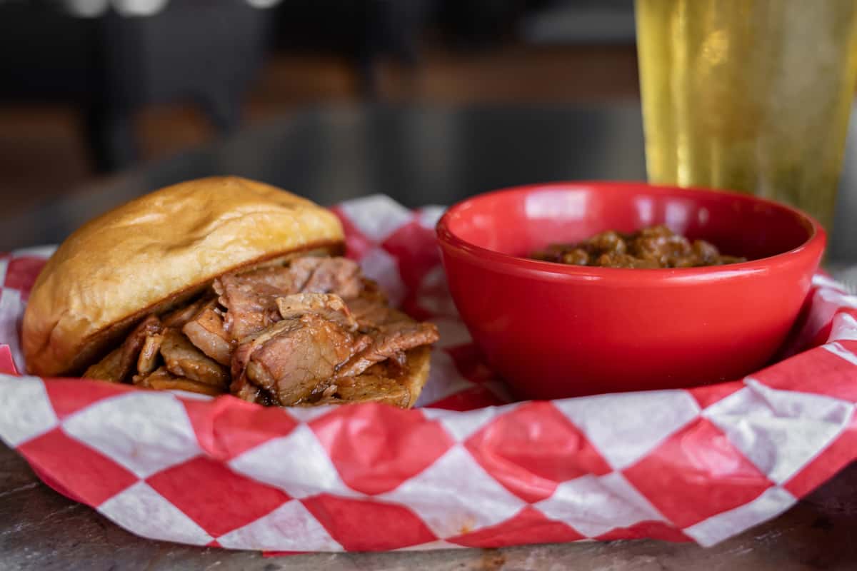 Brisket Sandwich with Baked Beans