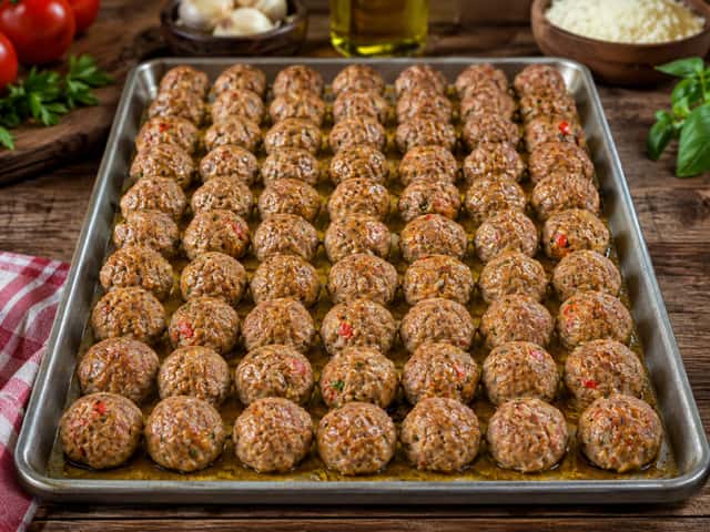 catering meatballs in pan