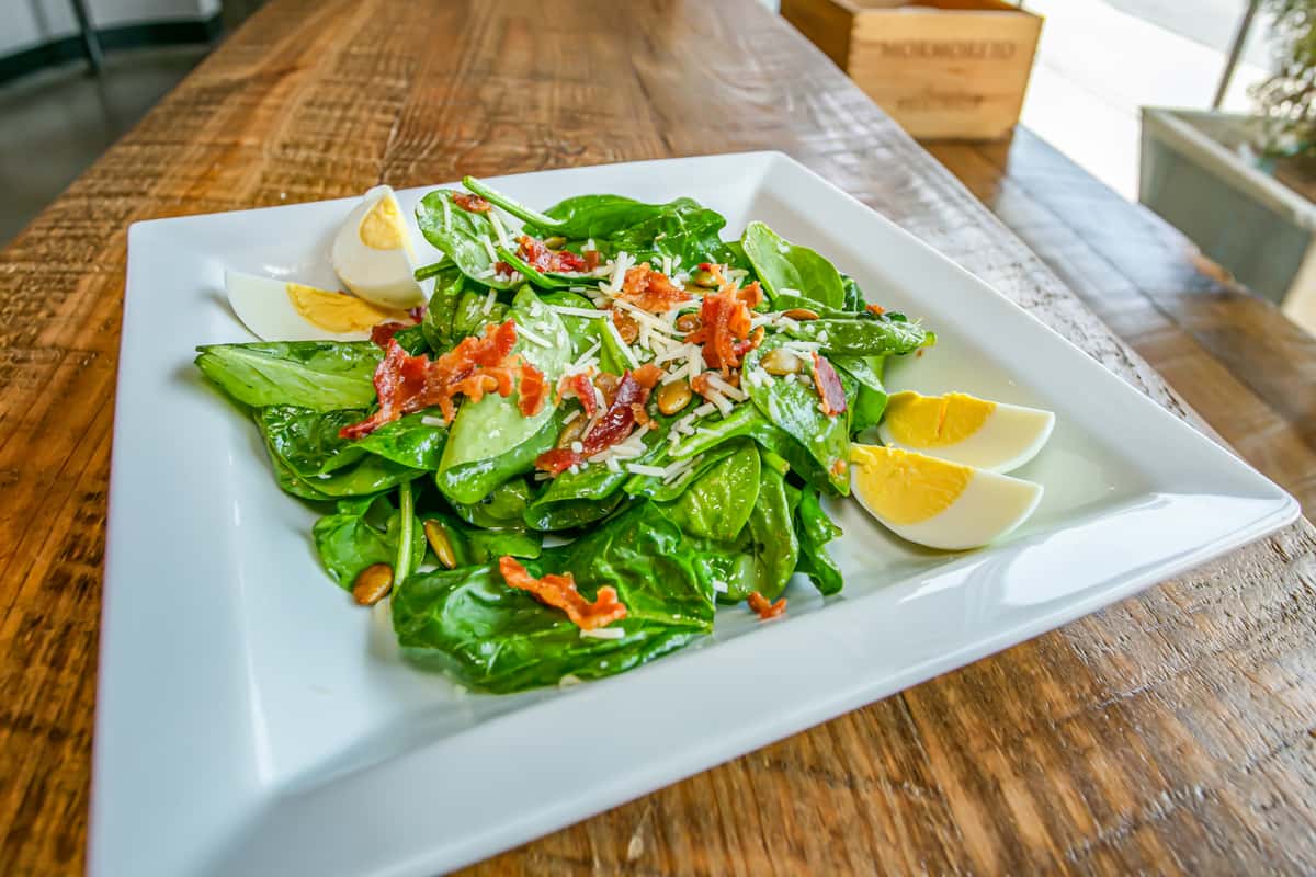 Warm Bacon Vinaigrette Spinach Salad - unWine'd & Tap - American Restaurant  in GA