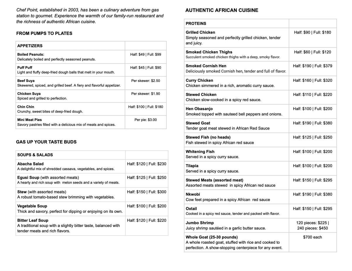 menu
