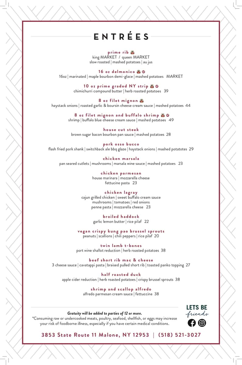 Donovans Winter 26 menu
