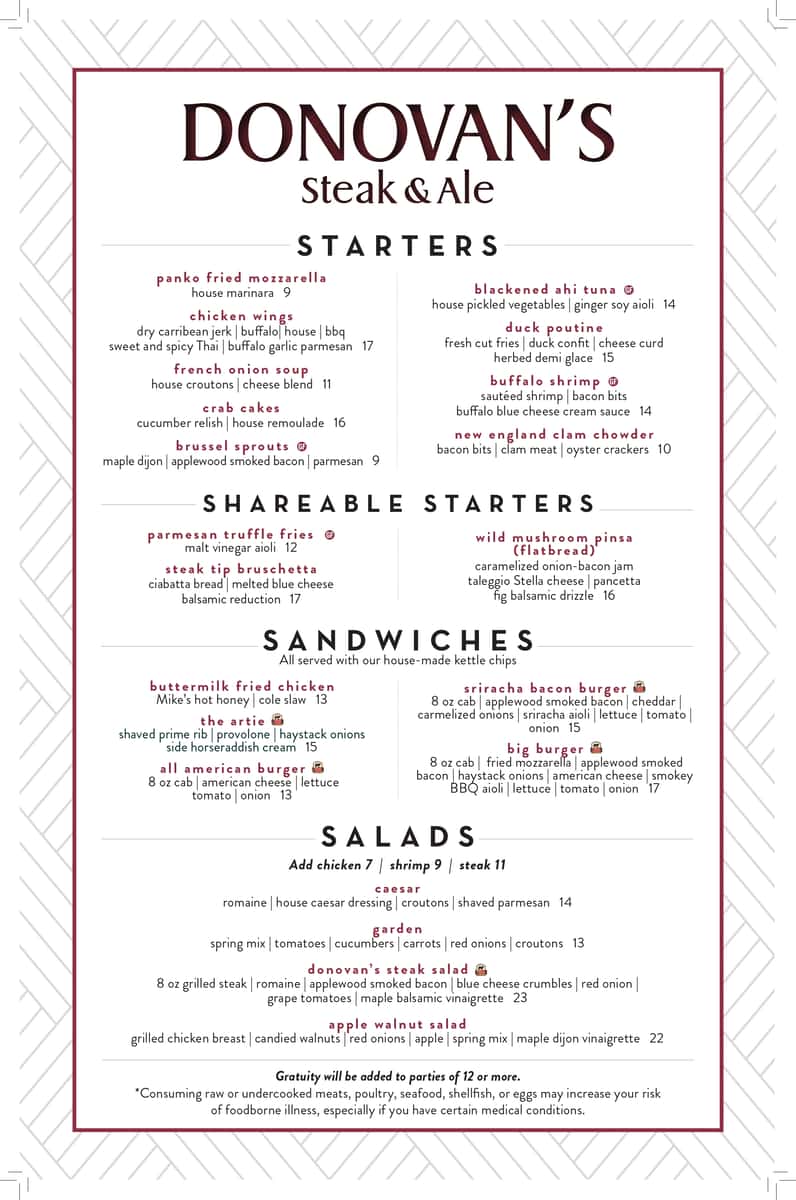 Donovans Winter 26 menu