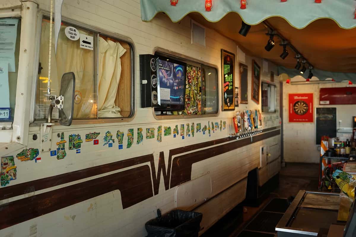 interior wall of restaurant built from camper