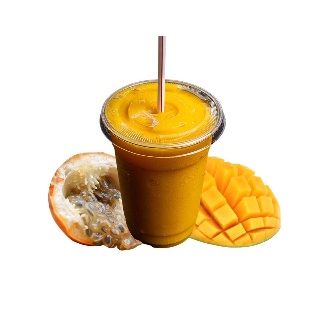 Different Smoothies with Straws in Plastic Cups and Fresh Fruits