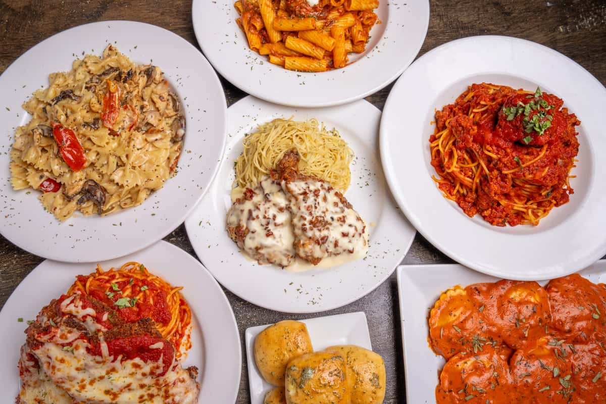 A variety of Italian dishes on a table