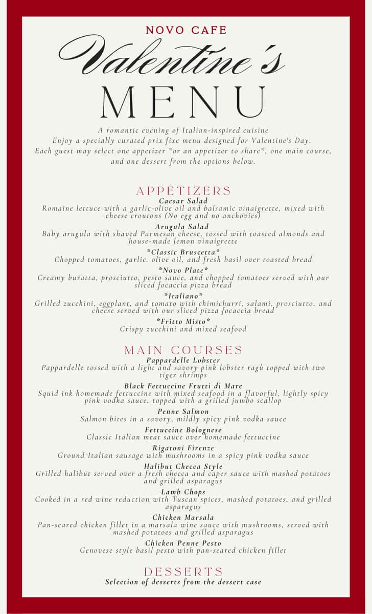 Burbank Valentine's Menu