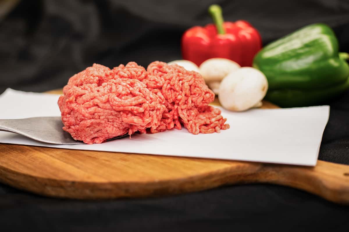 raw ground beef on prep surface
