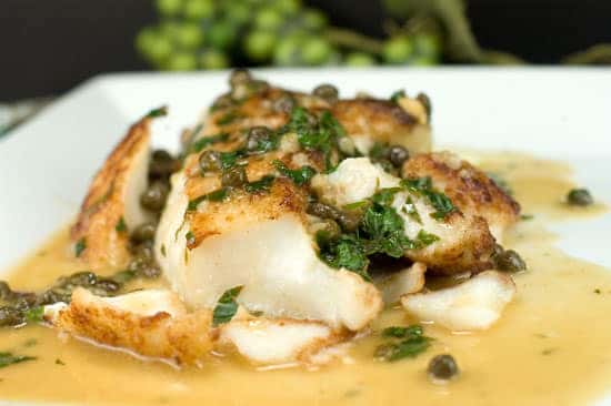baked haddock with capers, parsley and a creamy sauce