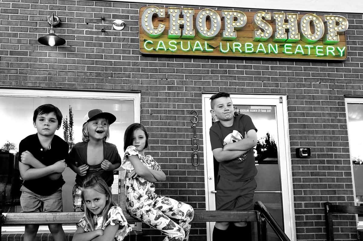 Children outside a Chop Shop Casual Urban Eatery location