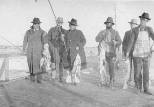 Men fishing on the Crystal Pier in 1939