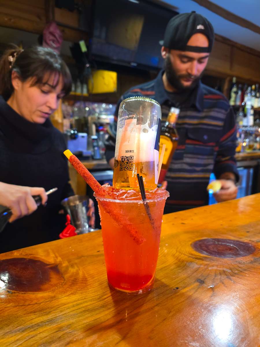 Sample photo of our Strawberry Coronita with our Bartenders Rain and Daryl